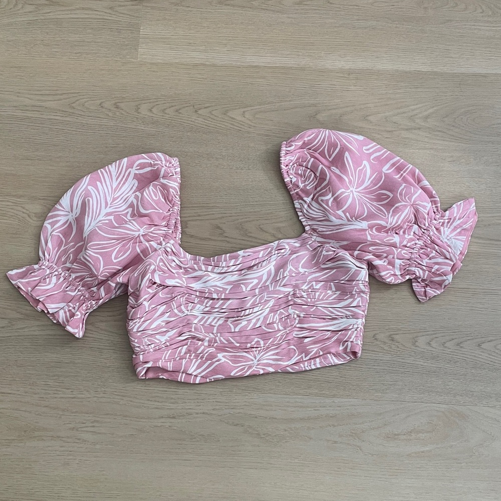 SAYLOR Pink & White Floral Puff-Sleeve Crop Top